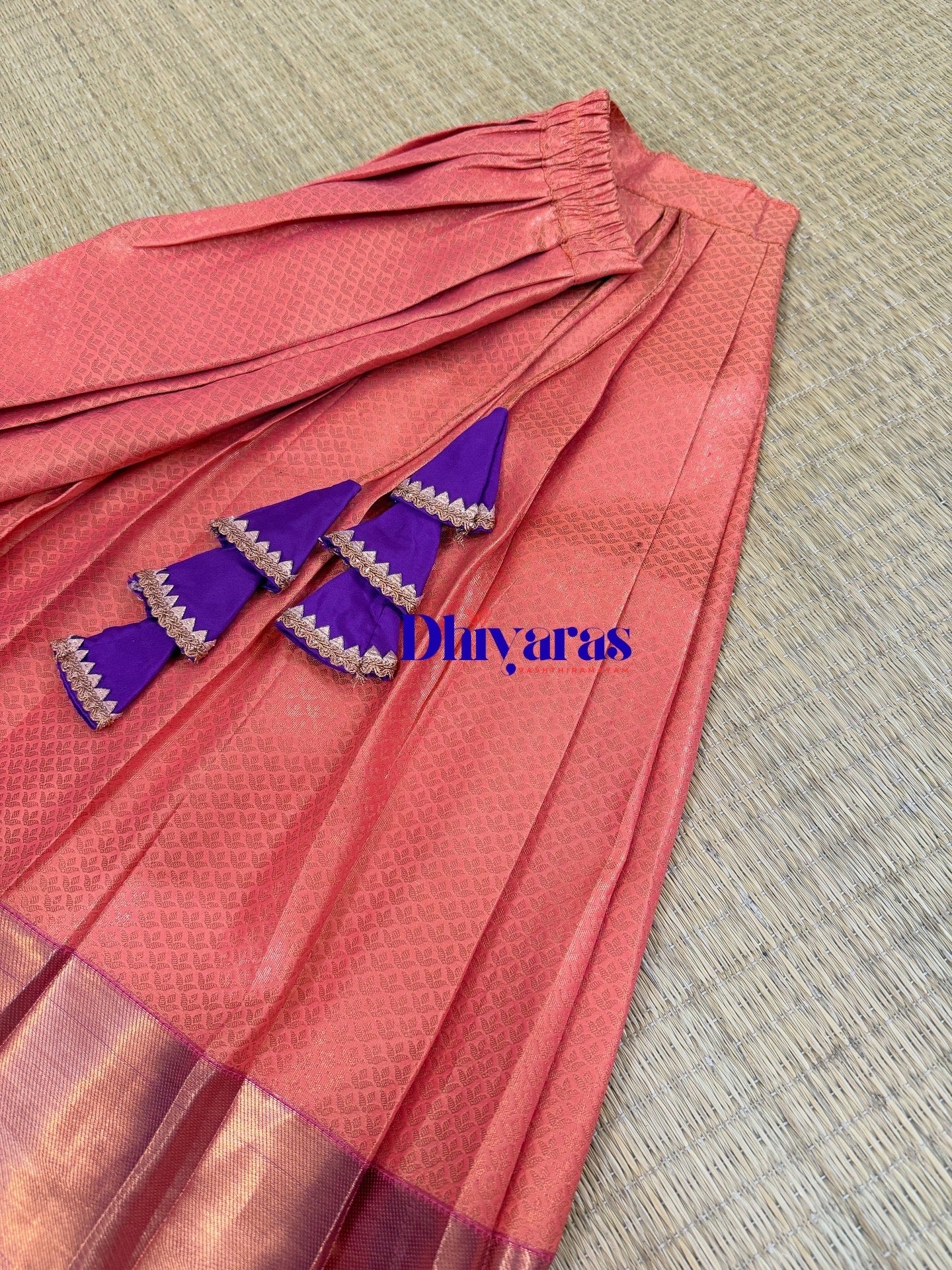Aarathiya Kids Pattu Pavadai-Orange with purple