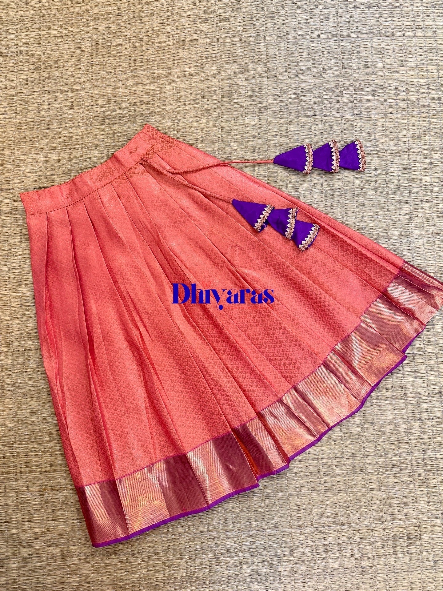 Aarathiya Kids Pattu Pavadai-Orange with purple