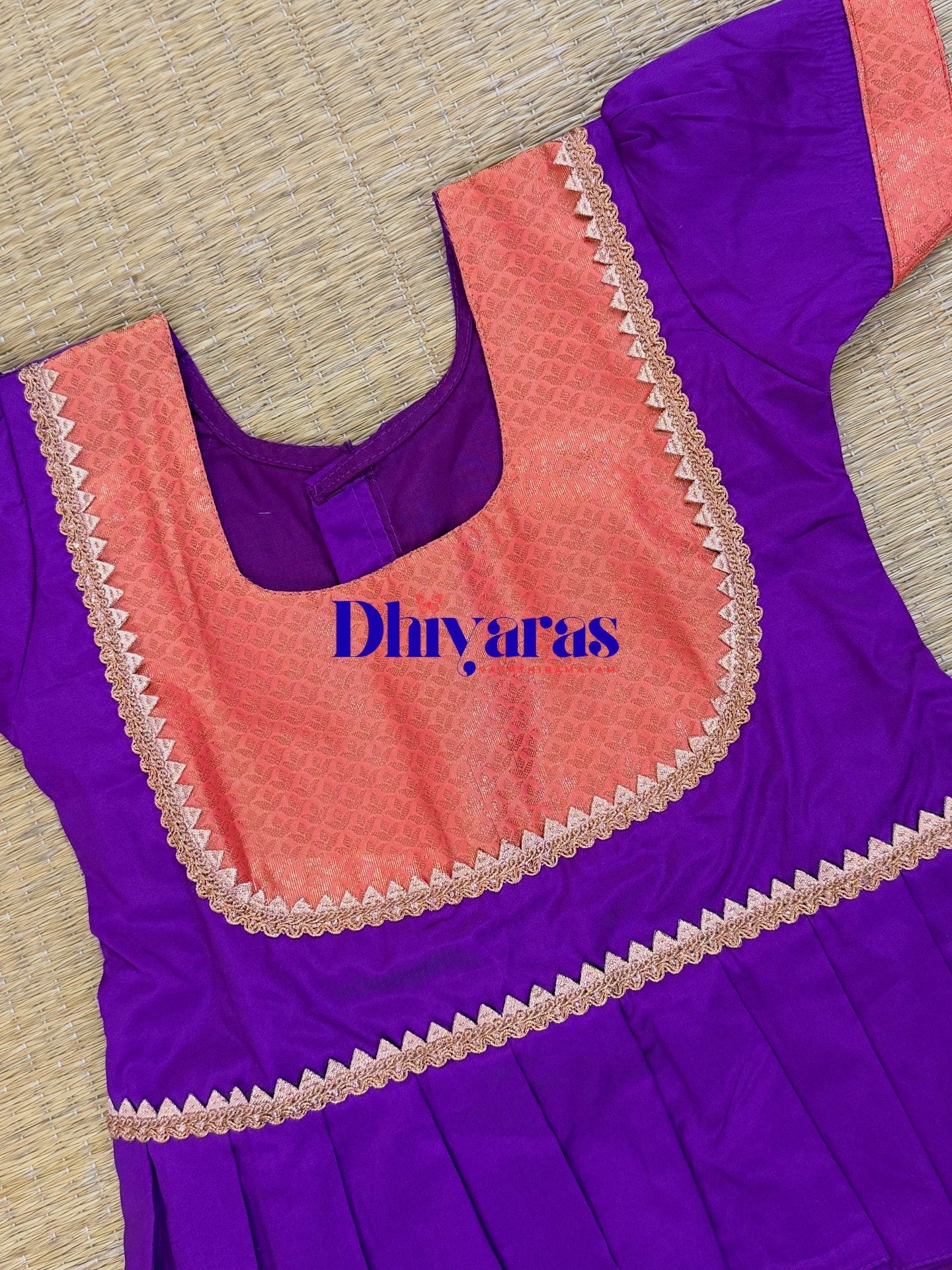 Aarathiya Kids Pattu Pavadai-Orange with purple