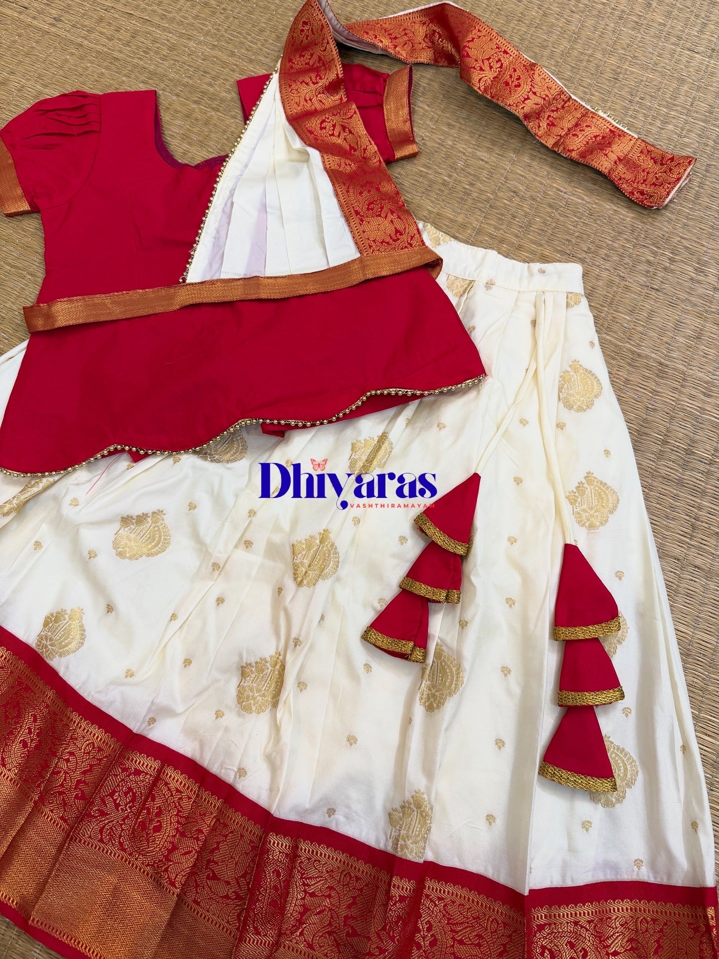 KANNAMMA – Ready-to-Wear Half Saree Set Red with white