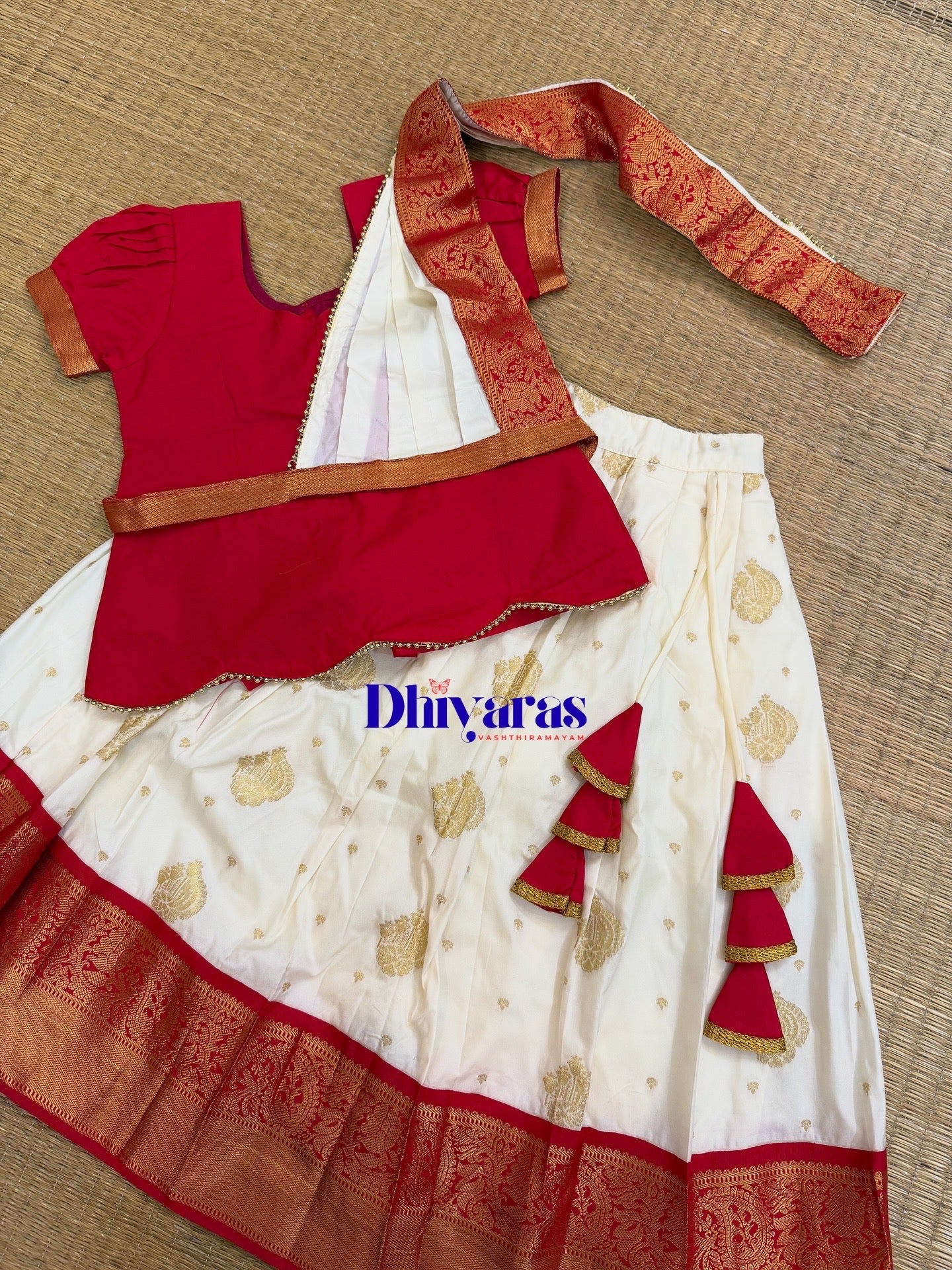 KANNAMMA – Ready-to-Wear Half Saree Set Red with white