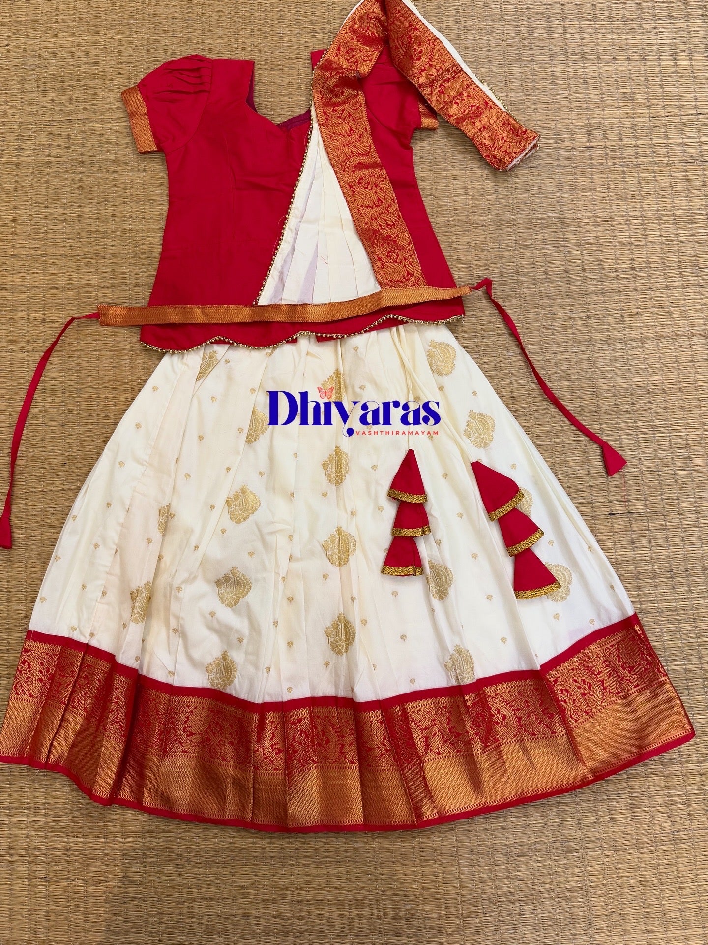 KANNAMMA – Ready-to-Wear Half Saree Set Red with white