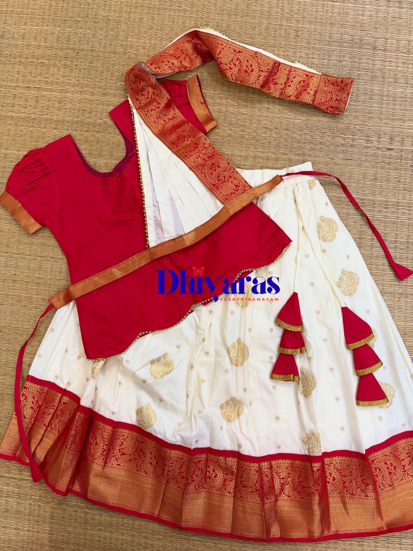 KANNAMMA – Ready-to-Wear Half Saree Set Red with white