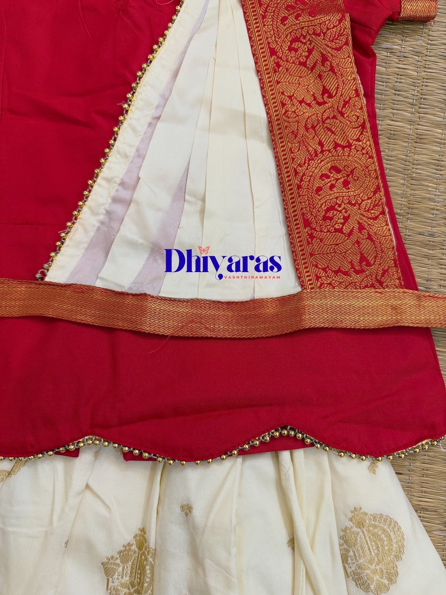 KANNAMMA – Ready-to-Wear Half Saree Set Red with white