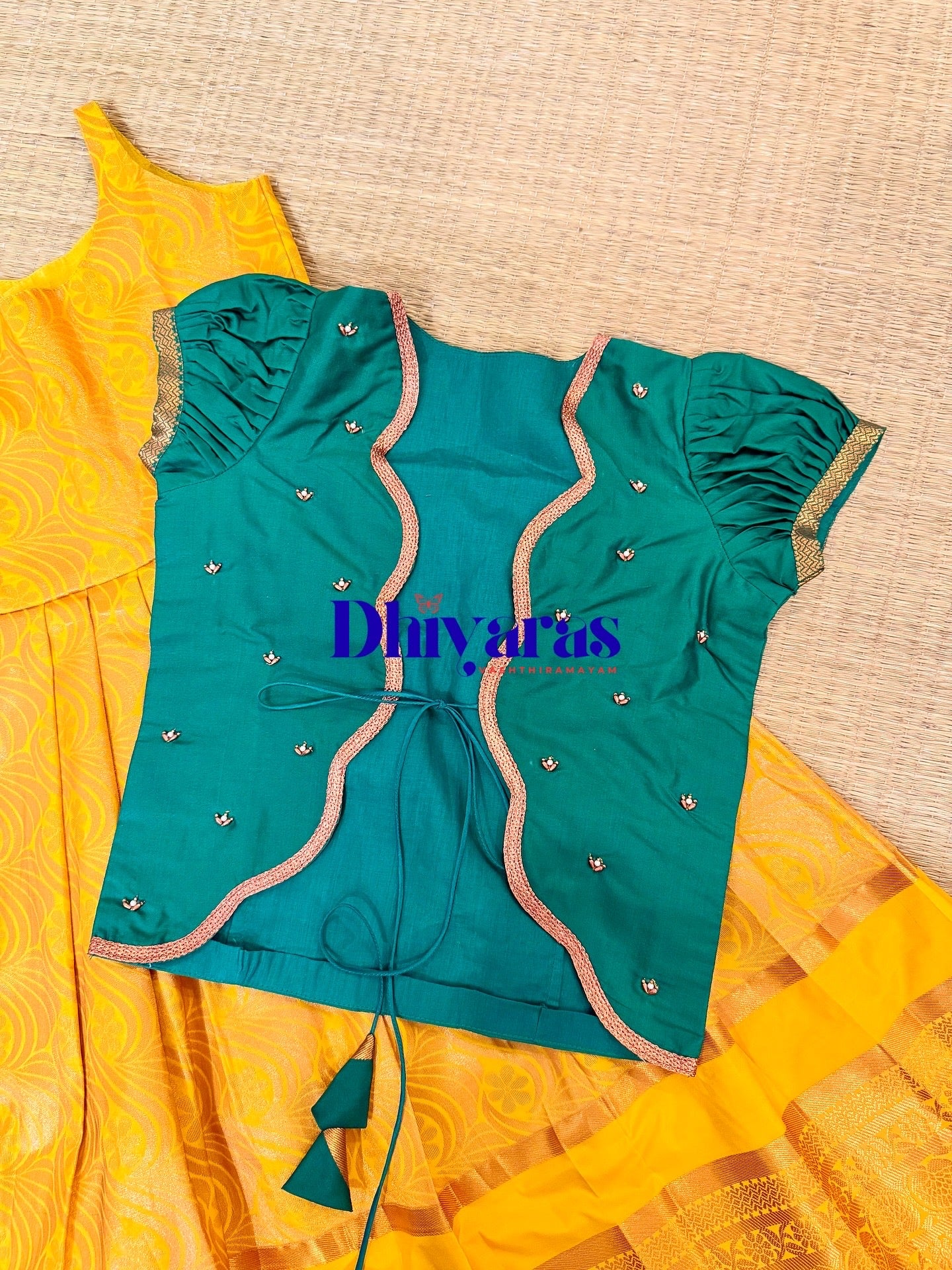 Alagi silk frock with coat  β a perfect tradition silk frock with coat yellow and green