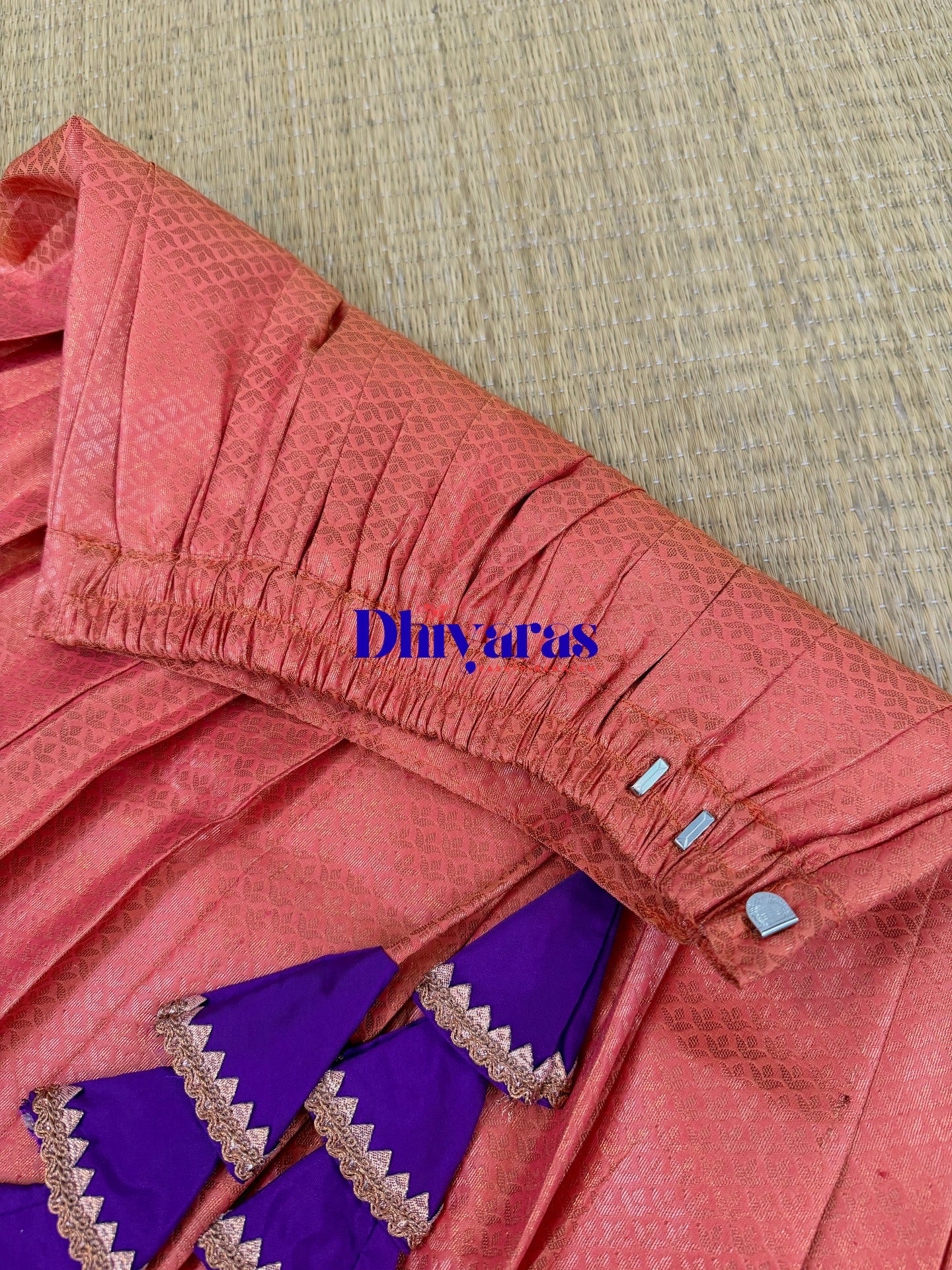 Aarathiya Kids Pattu Pavadai-Orange with purple