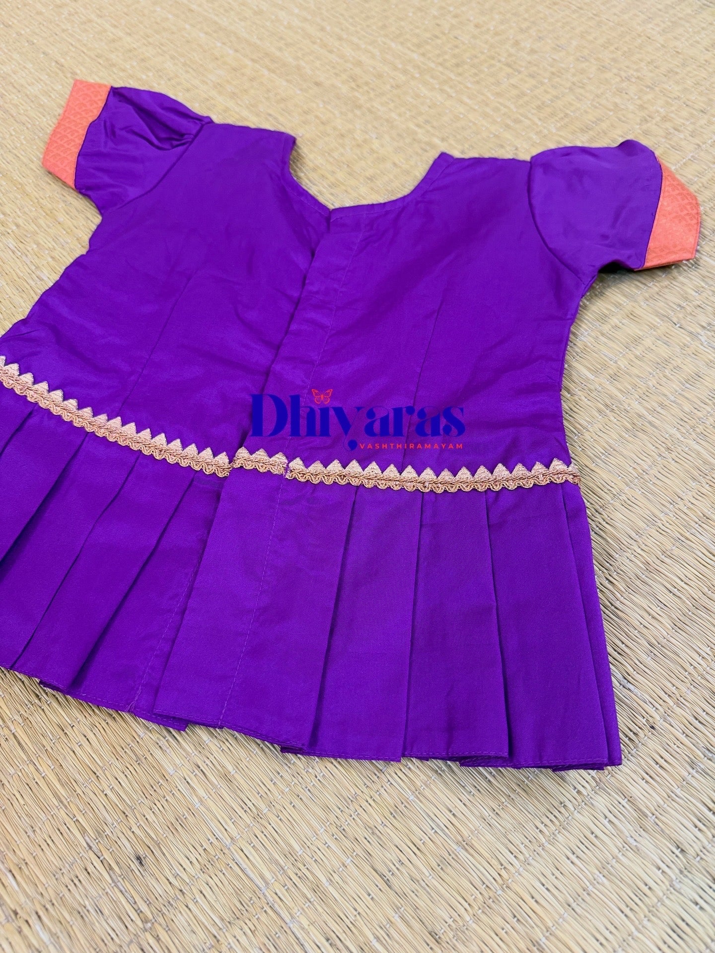 Aarathiya Kids Pattu Pavadai-Orange with purple