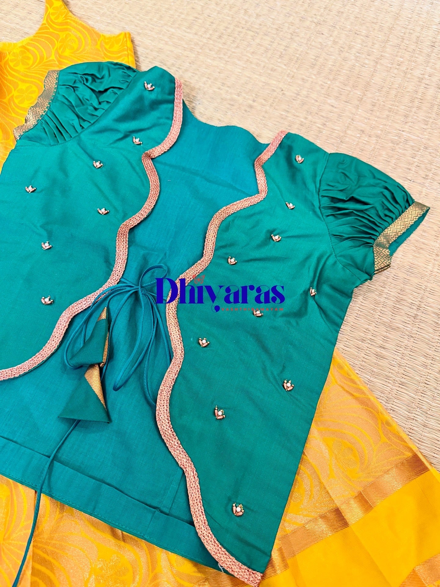 Alagi silk frock with coat  β a perfect tradition silk frock with coat yellow and green