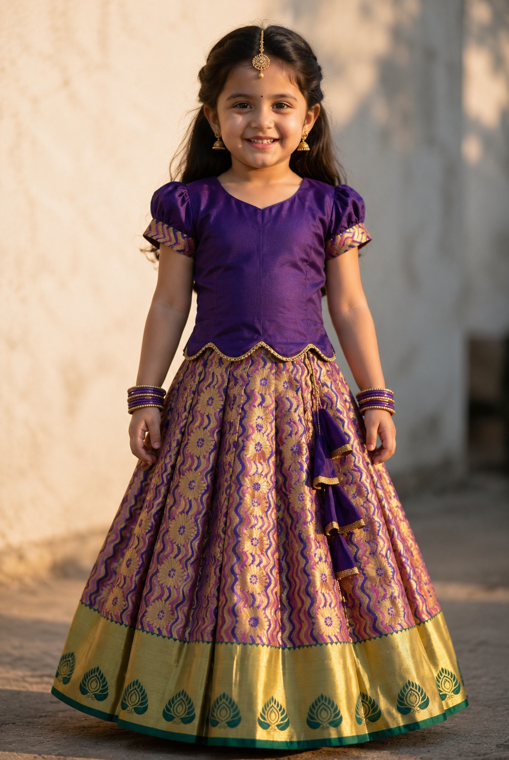 Kannamma 2 in 1 pattu pavadai purple with pink