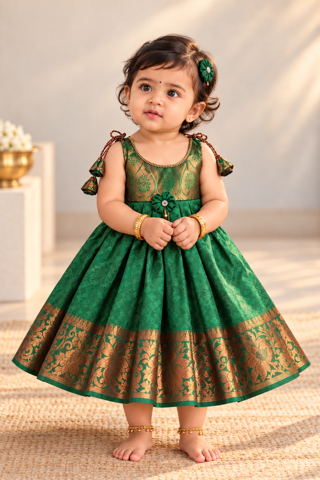 Little Dhiya - Green Tie knot frock
