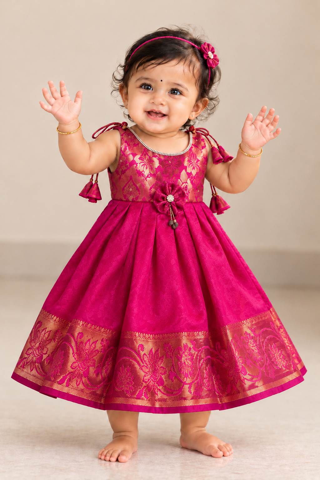 Little Dhiya - Pink Tie knot frock