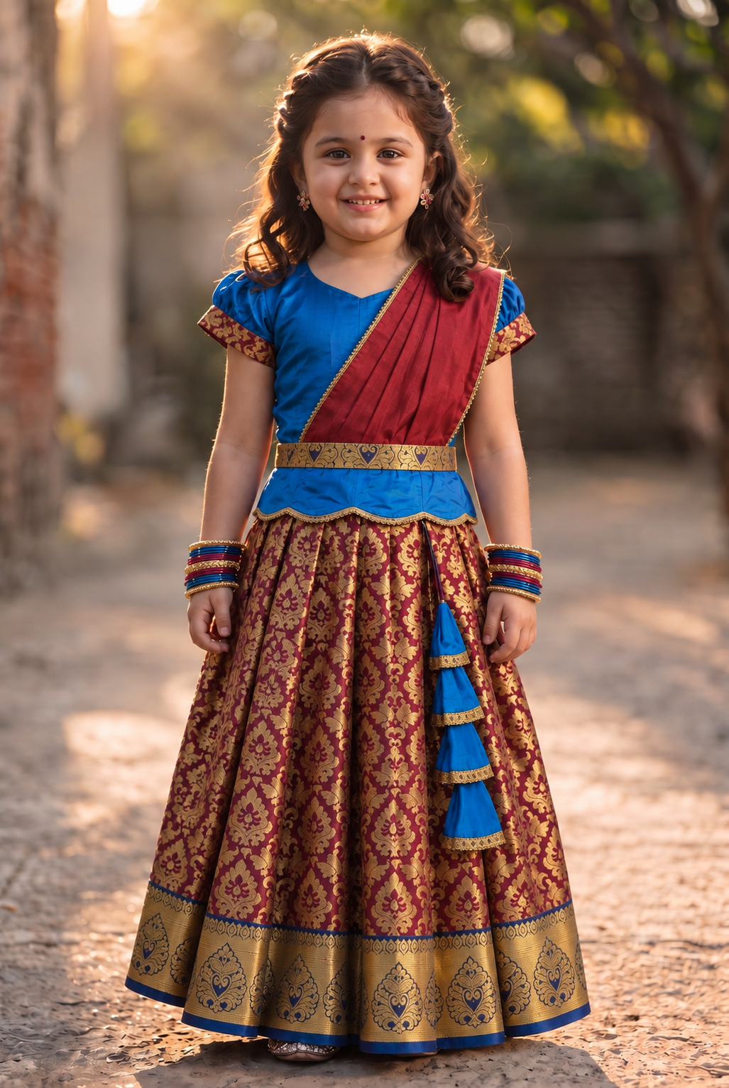 Kannamma 2 in 1 pattu pavadai blue with maroon
