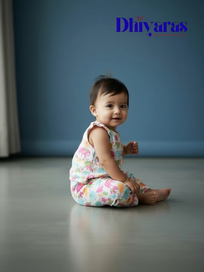 Multi colour elephant print Kids co-ords set- premium cotton