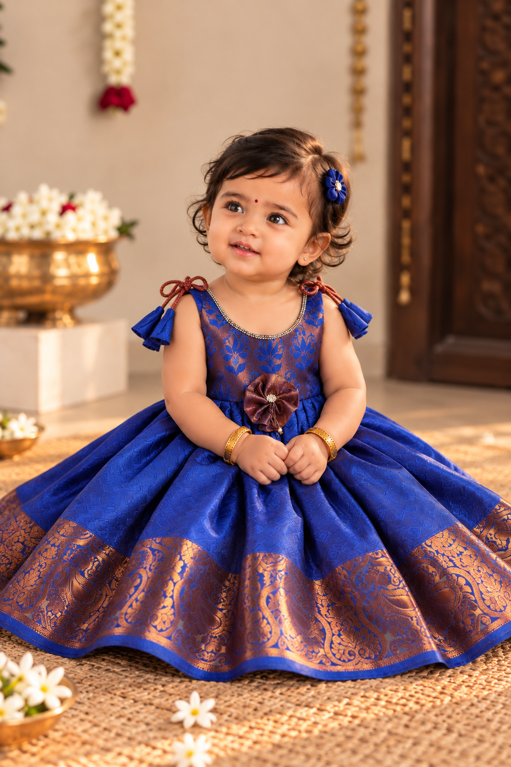 Little Dhiya - RoyalBlue Tie knot frock