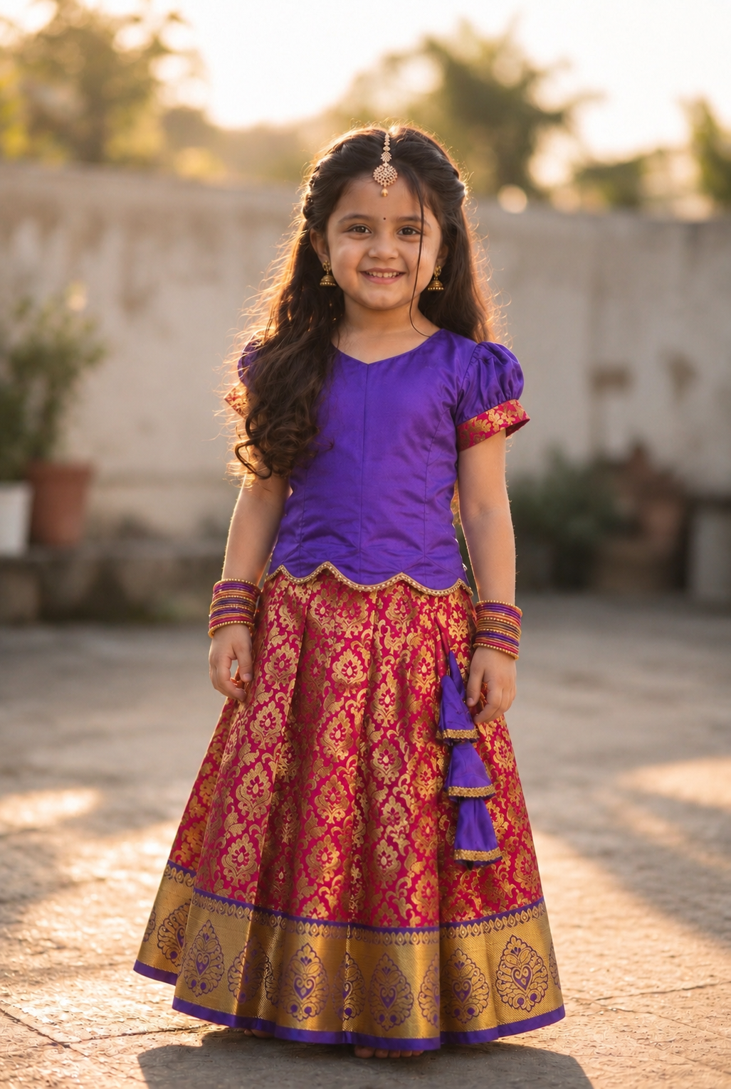 Kannamma 2 in 1 pattu pavadai purple with rose