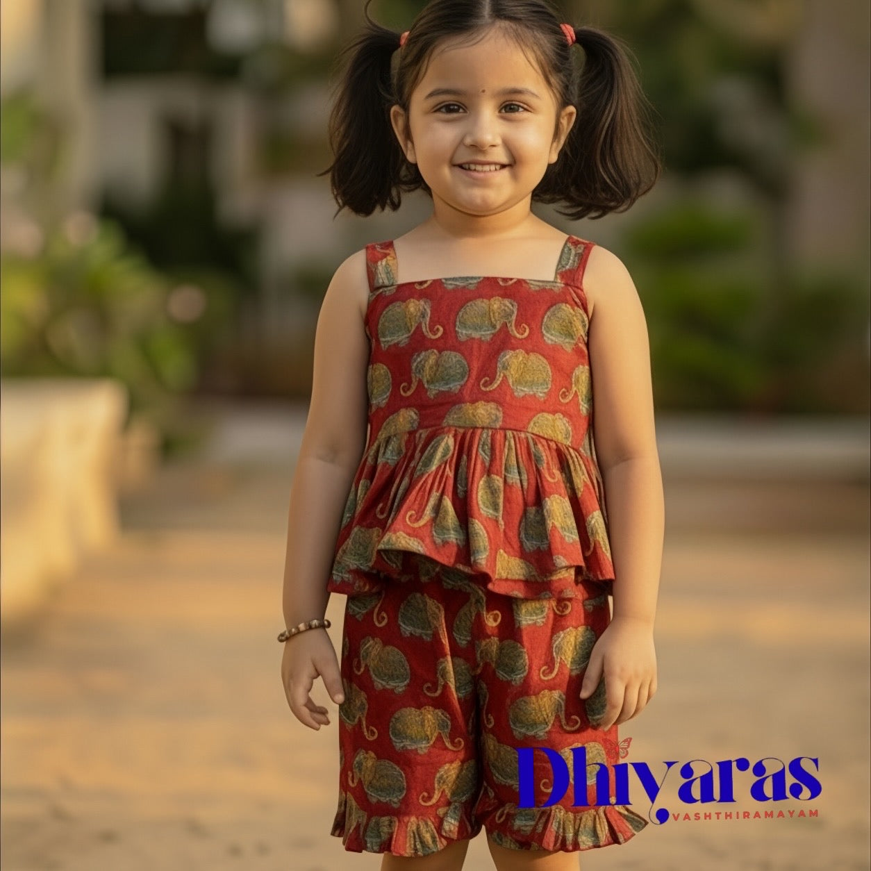 Maroon colour elephant print Kids and children co-ords set- premium cotton