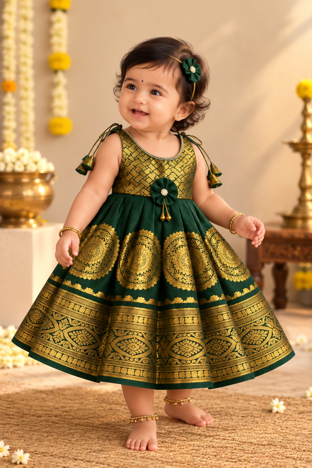 Little Dhiya - DarkGreen Tie knot frock