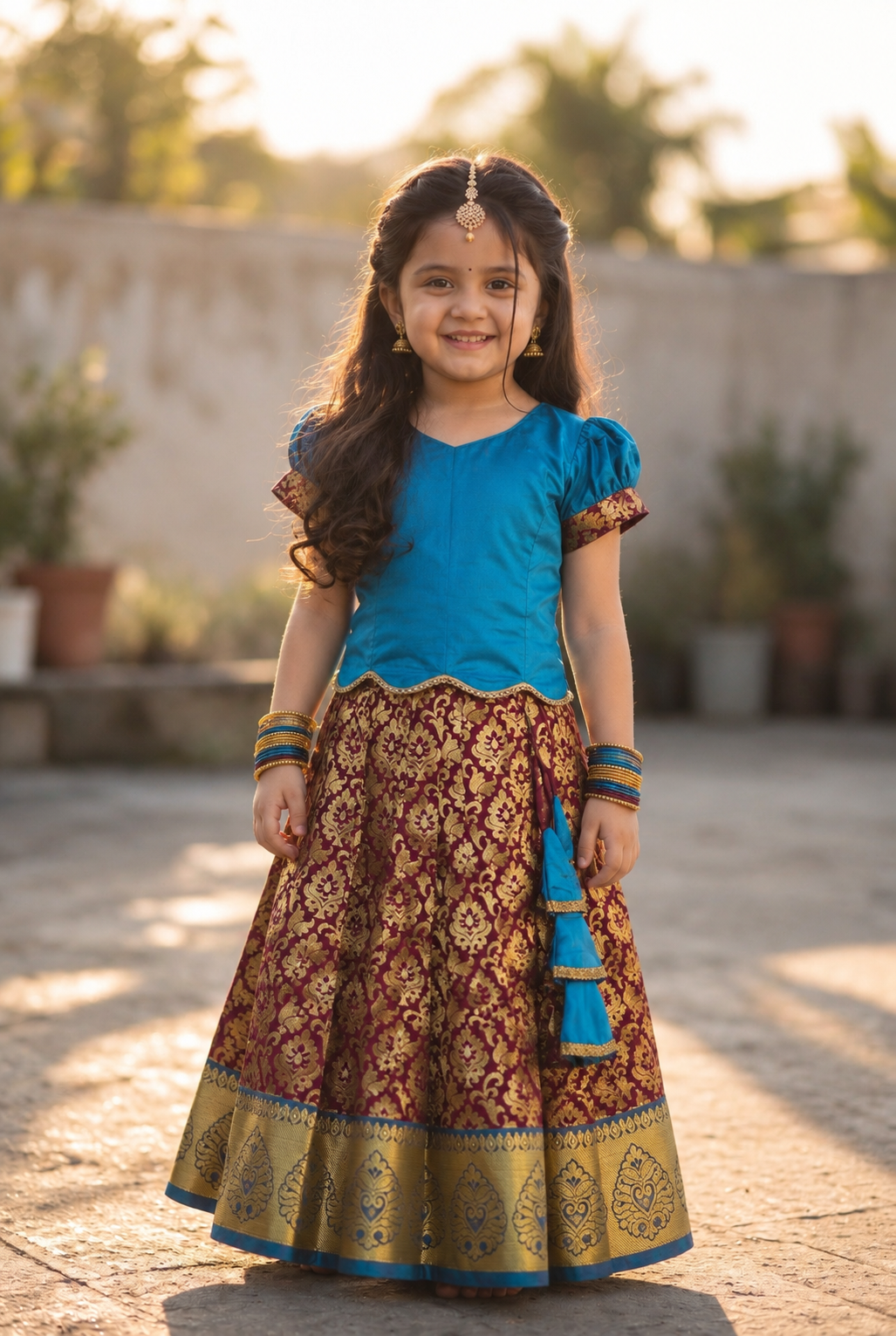 Kannamma 2 in 1 pattu pavadai blue with maroon