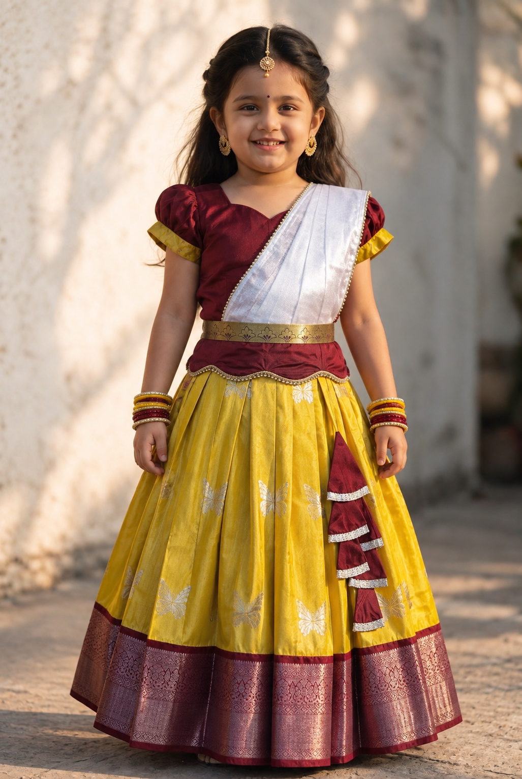 Kannamma 2 in 1 pattu pavadai maroon with yellow