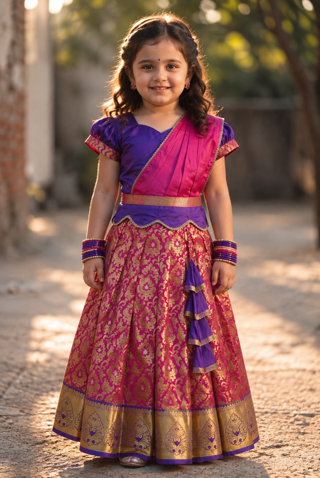 Kannamma 2 in 1 pattu pavadai purple with rose
