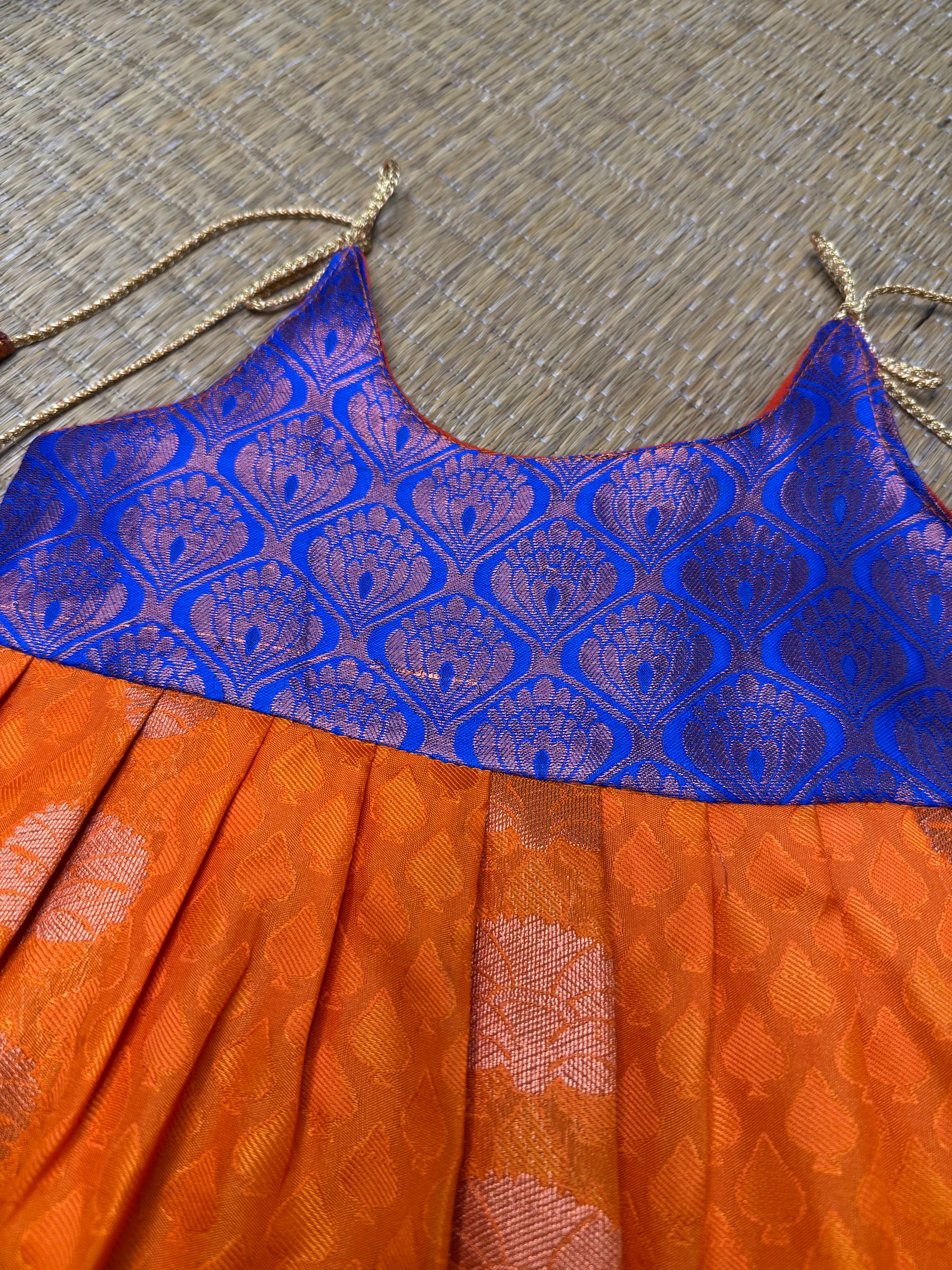 Little Dhiya - Orange blue tie knot frock for babies