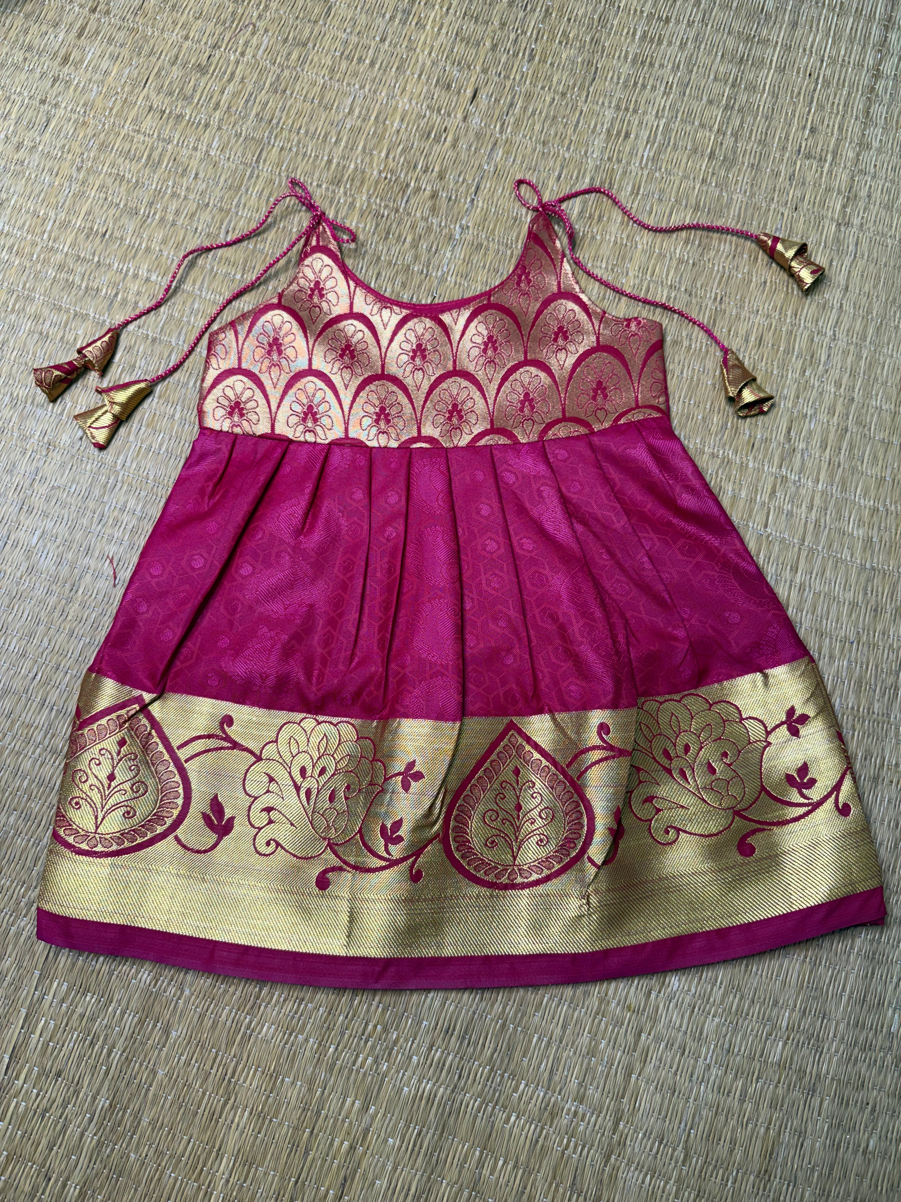 LittleDiya - darkpink feather knot frock for babies
