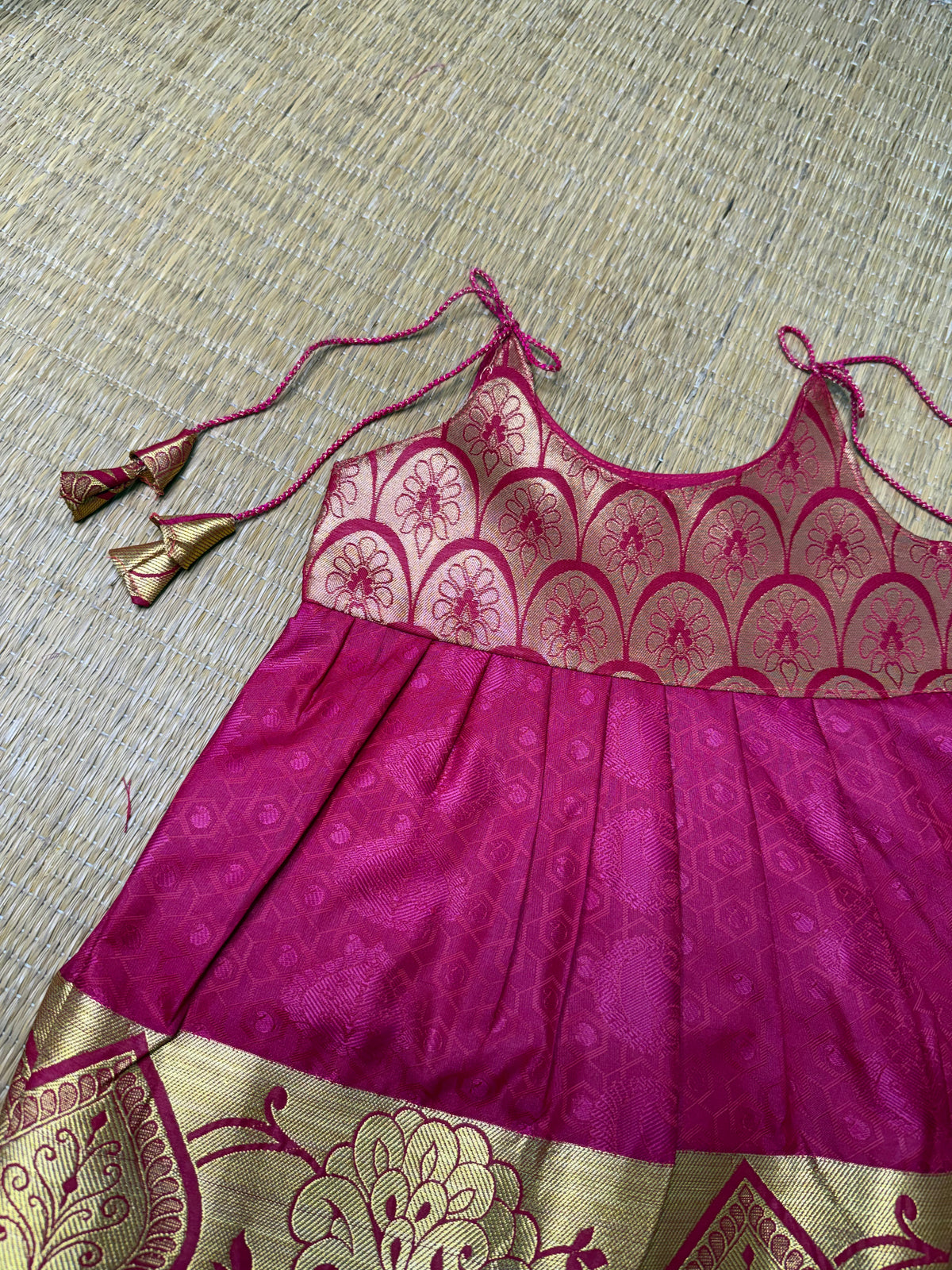 LittleDiya - darkpink feather knot frock for babies