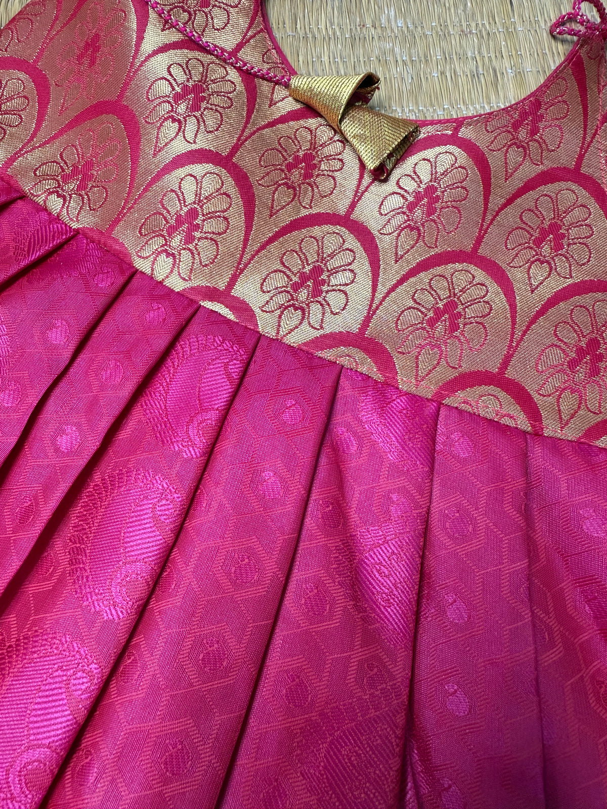 LittleDiya - darkpink feather knot frock for babies