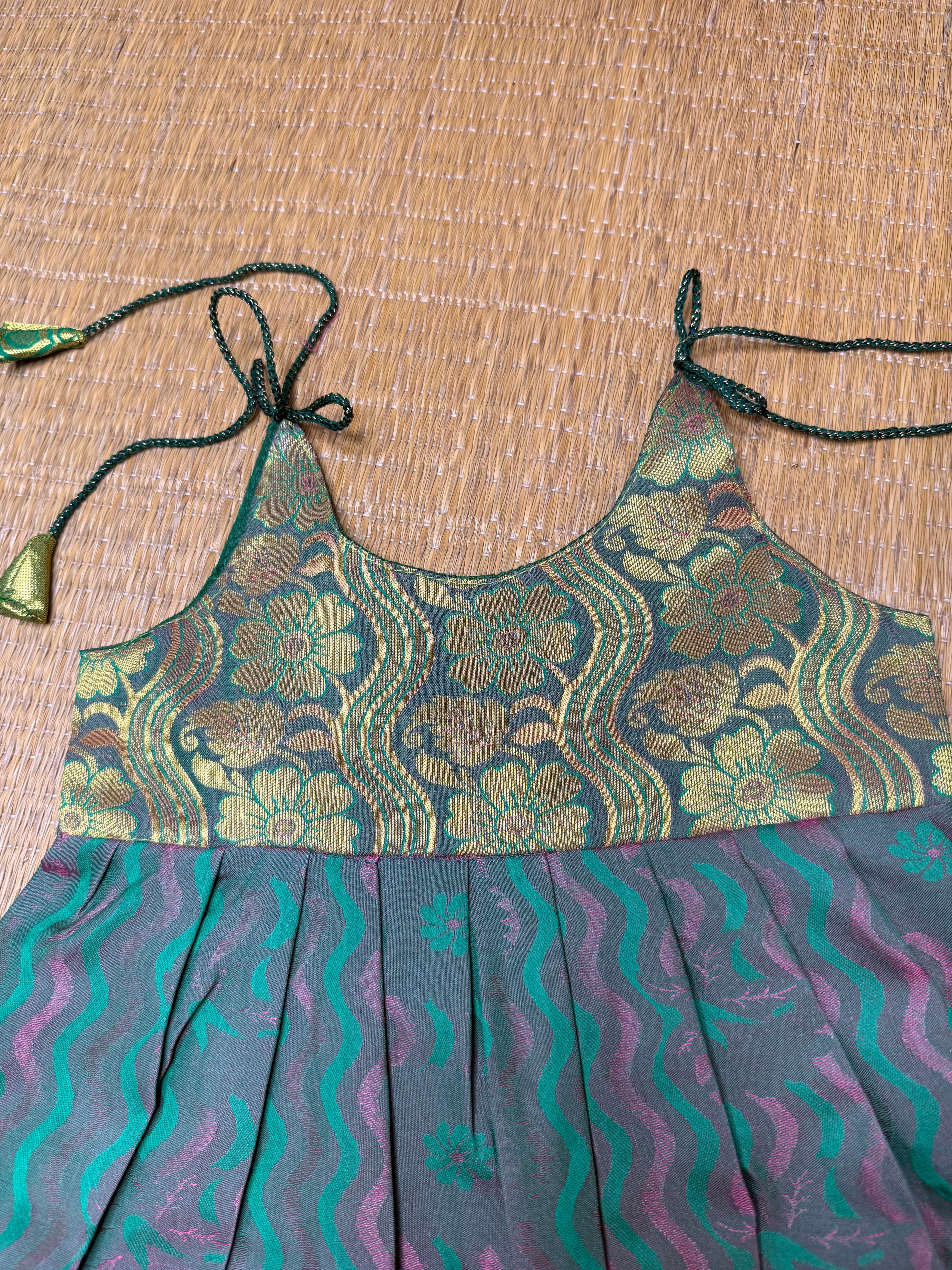 LittleDiya - green with dark blue knot frock for babies