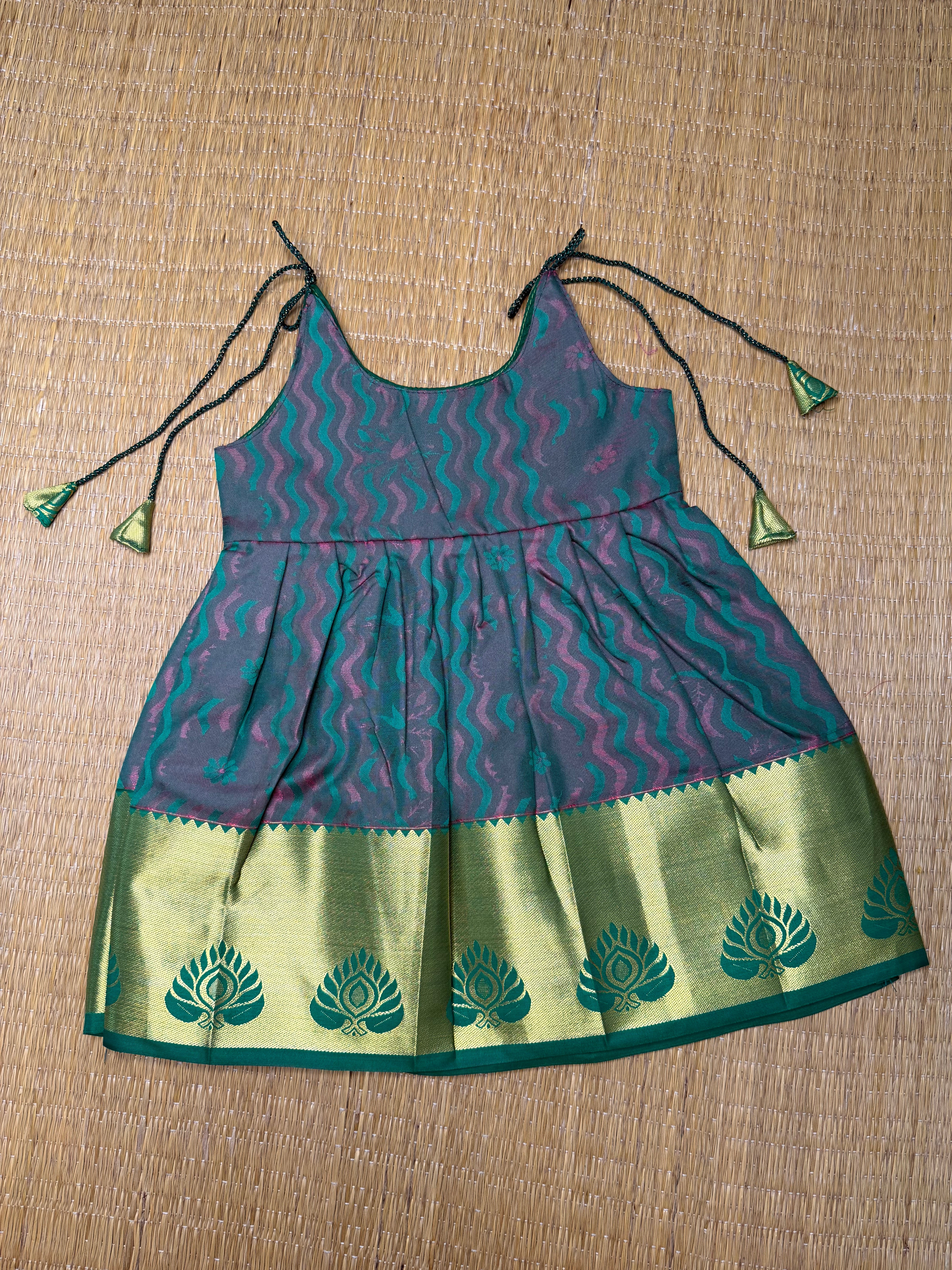 LittleDiya - green with dark blue knot frock for babies