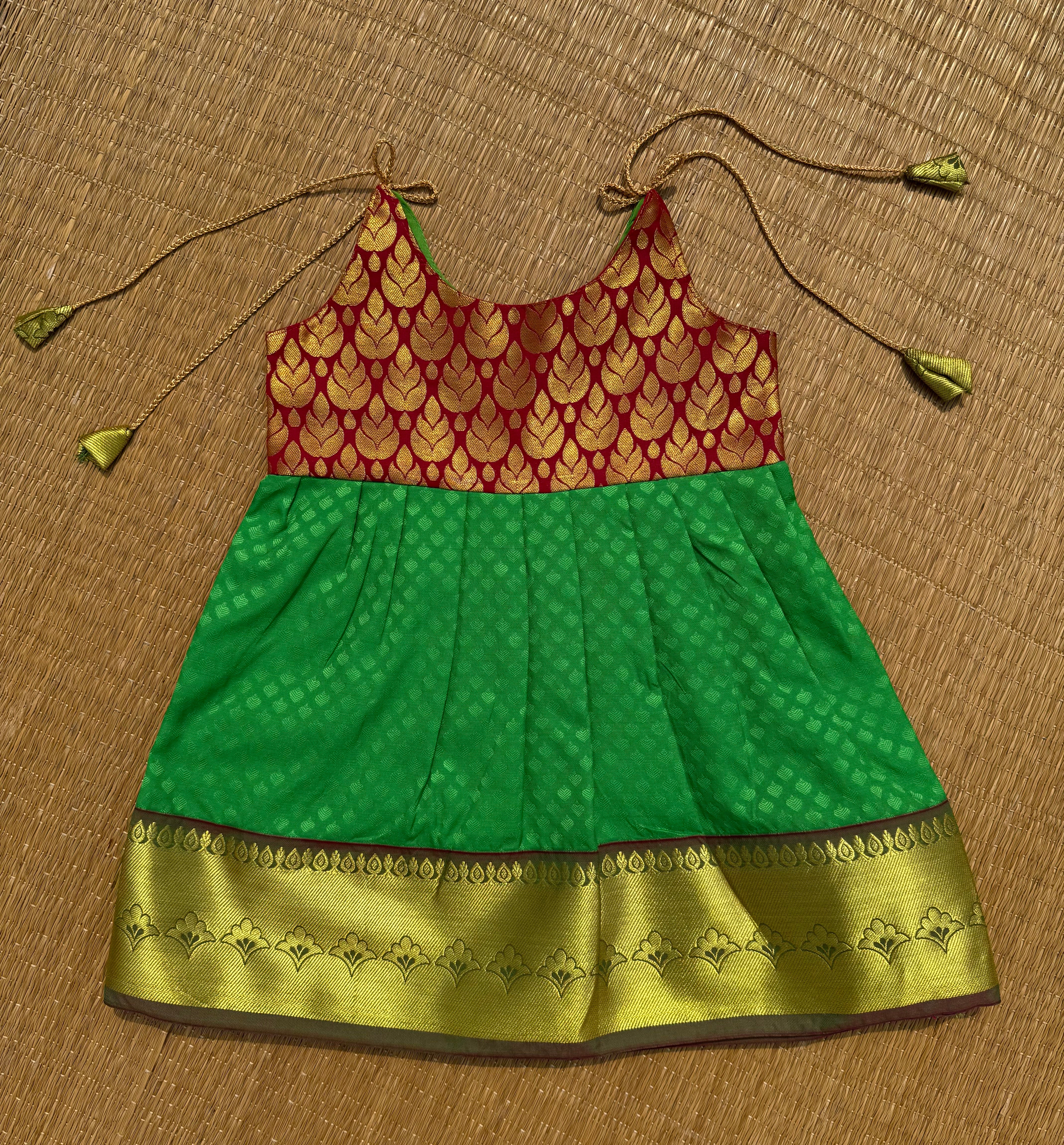 LittleDiya - green with red knot frock for babies