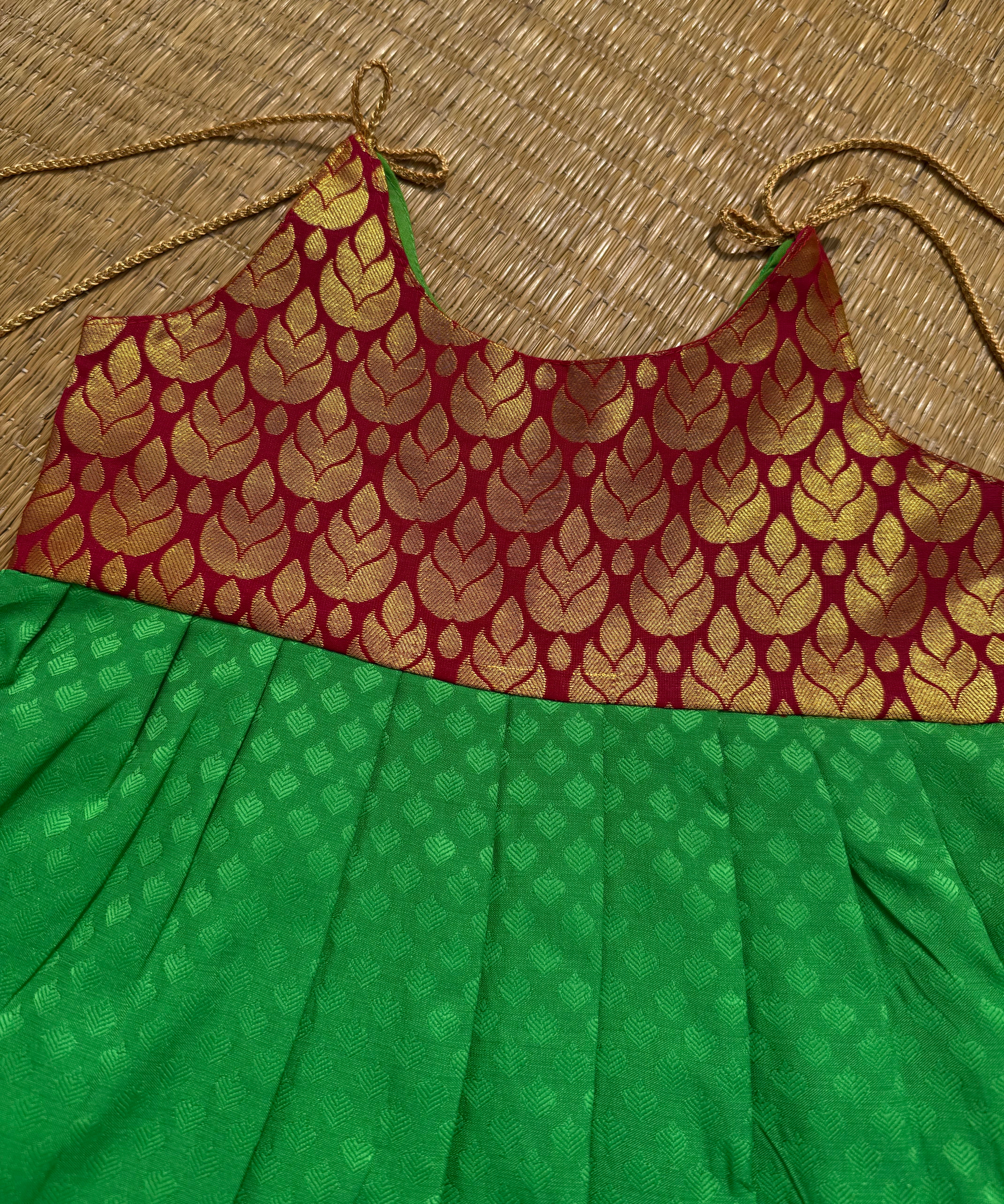 LittleDiya - green with red knot frock for babies