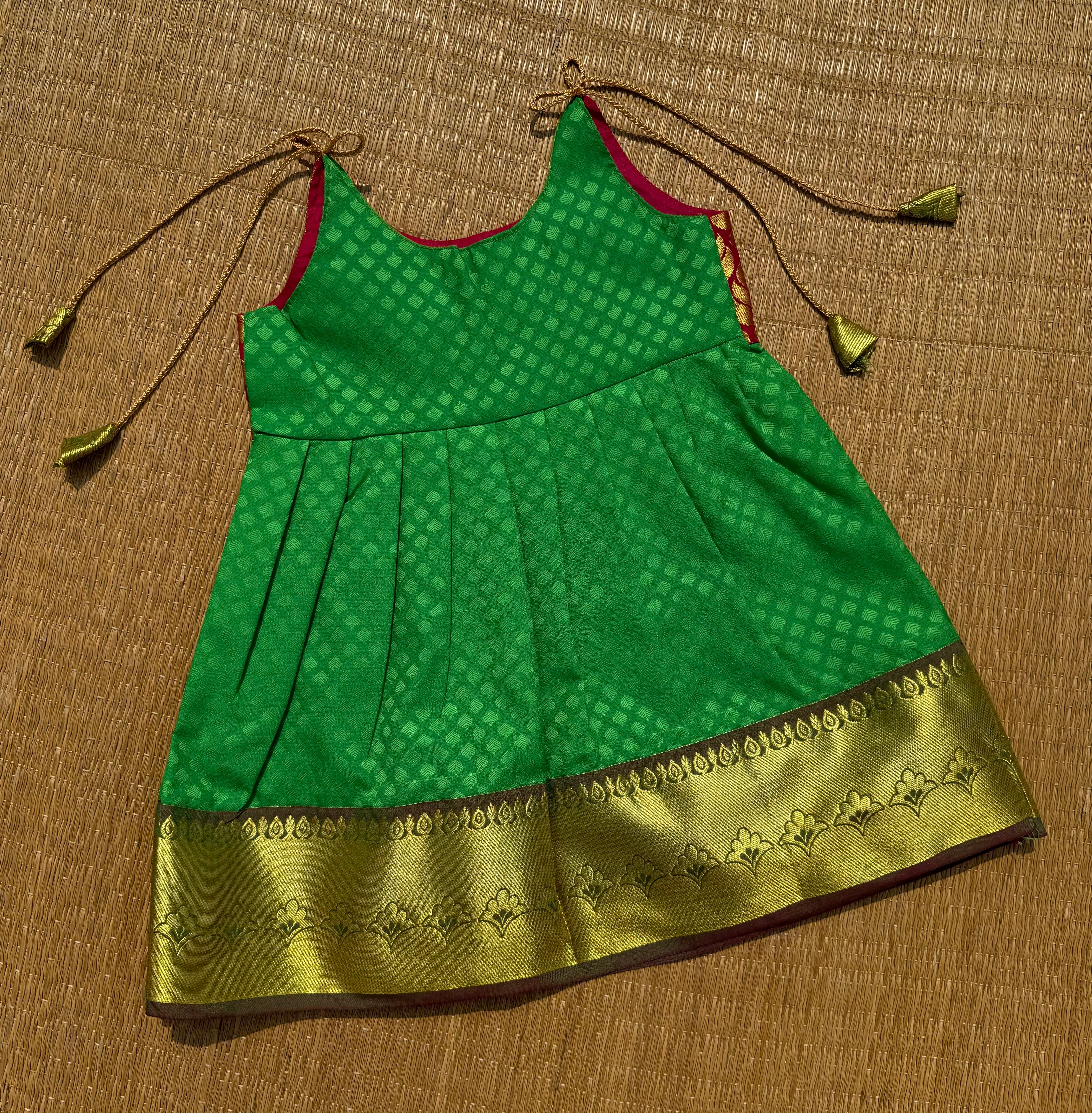 LittleDiya - green with red knot frock for babies