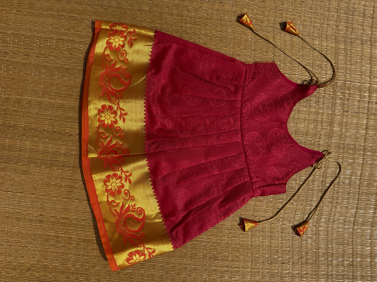 Little Dhiya - Red with gold zari tie knot frock for babies