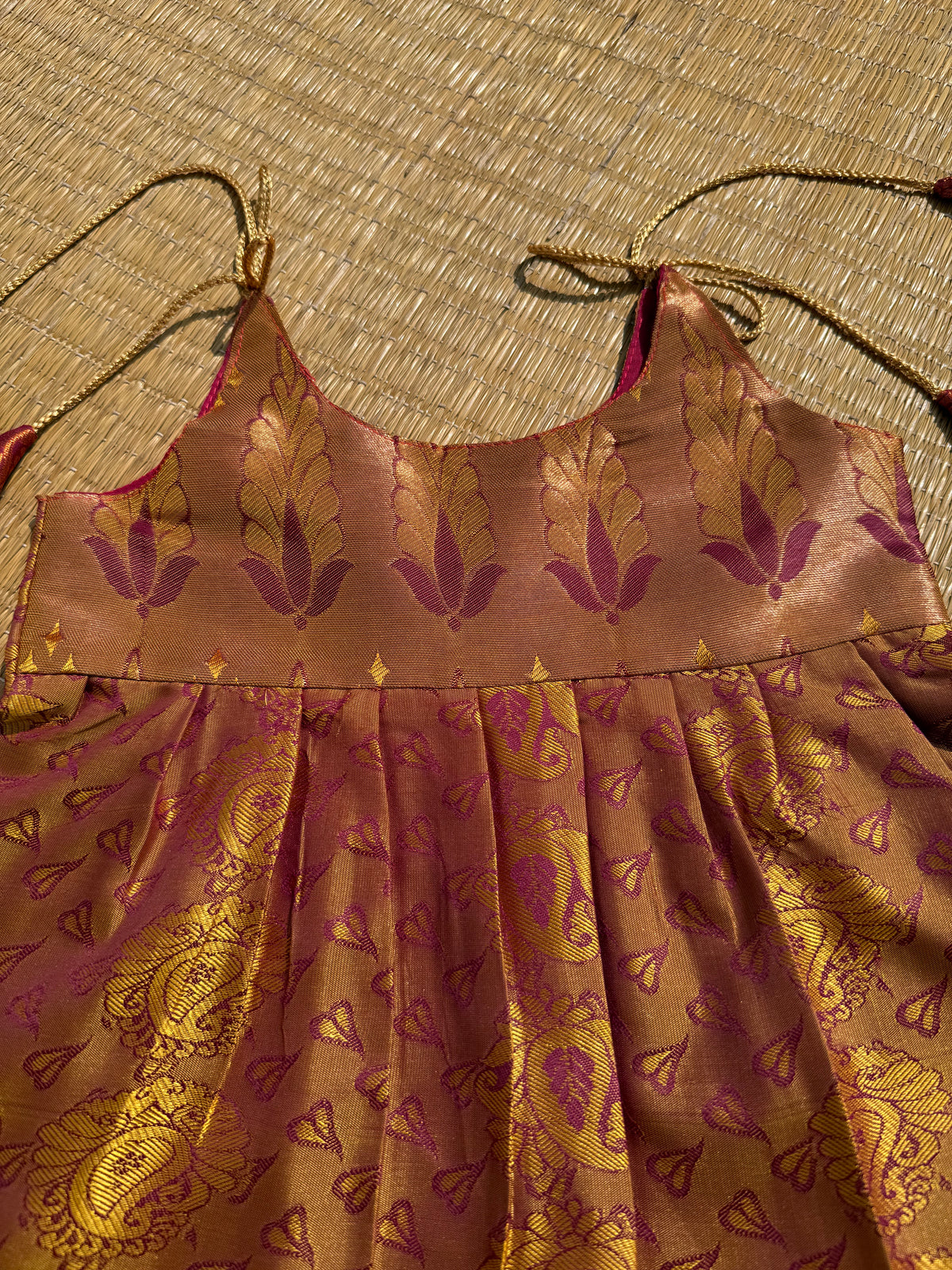 Little Dhiya - Full copper zari tie knot frock for babies