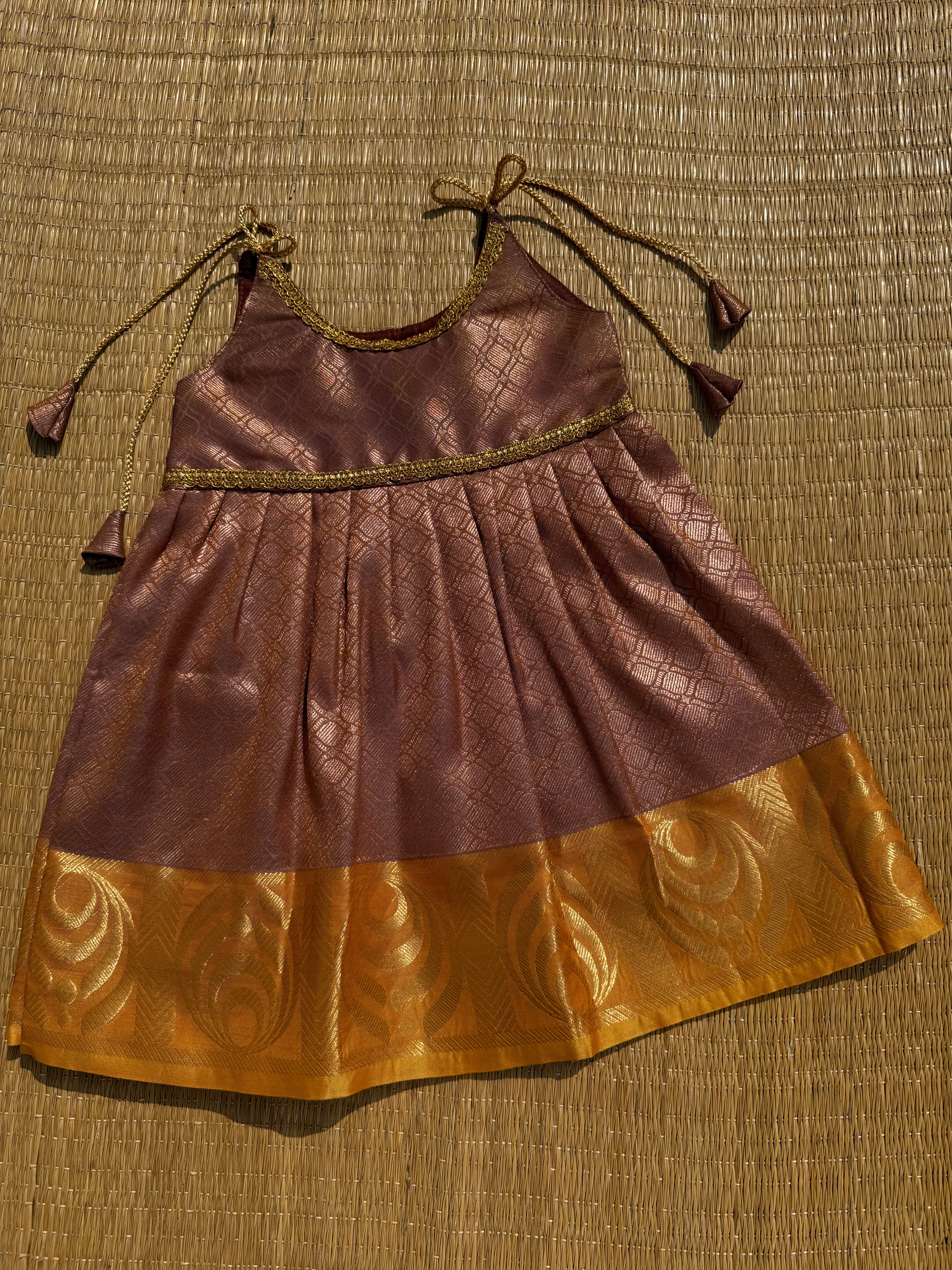 Little Dhiya - full copper zari tie knot frock for babies