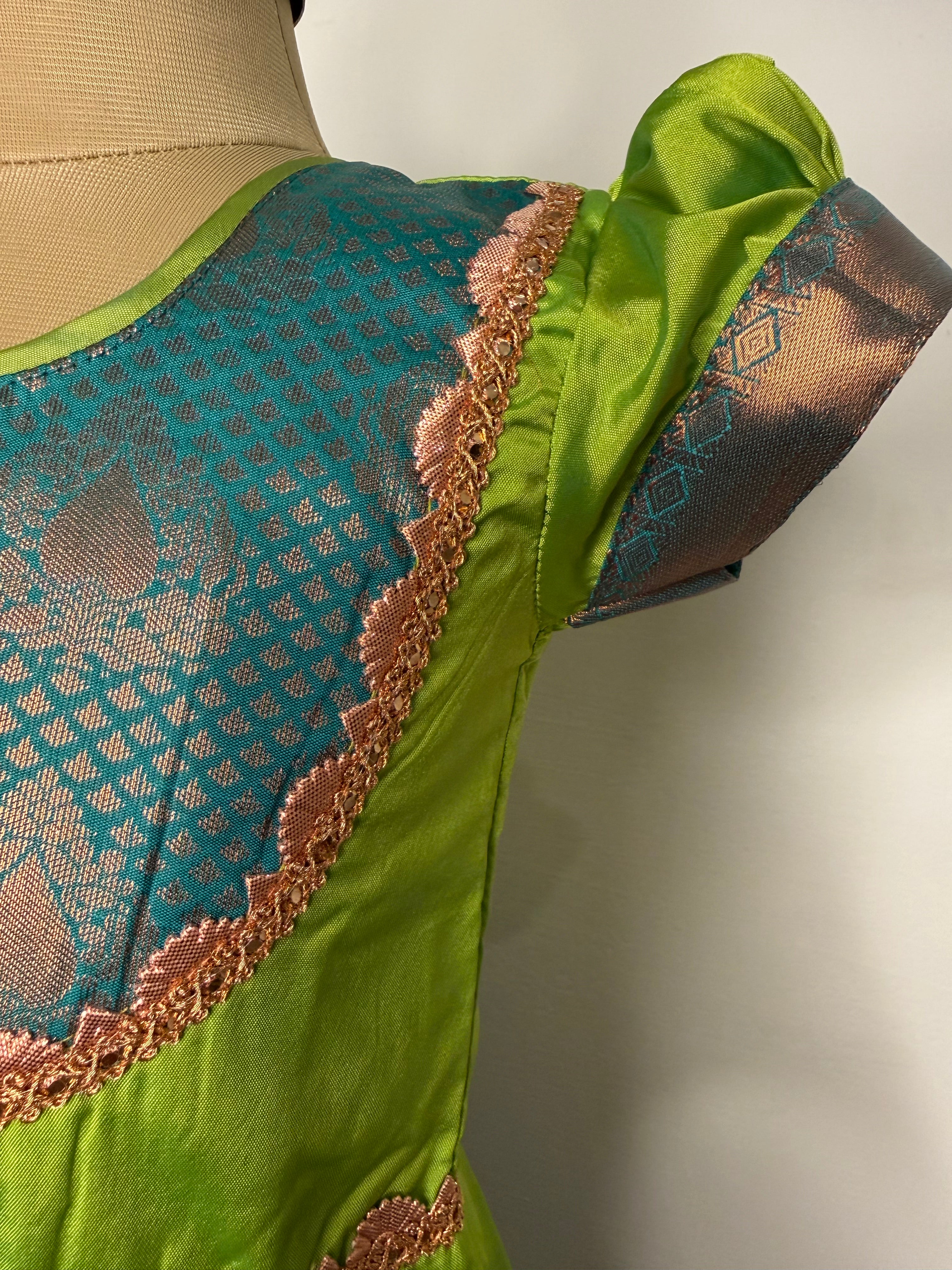 Aarathiya Kids Pattu Pavadai- green with coper jari