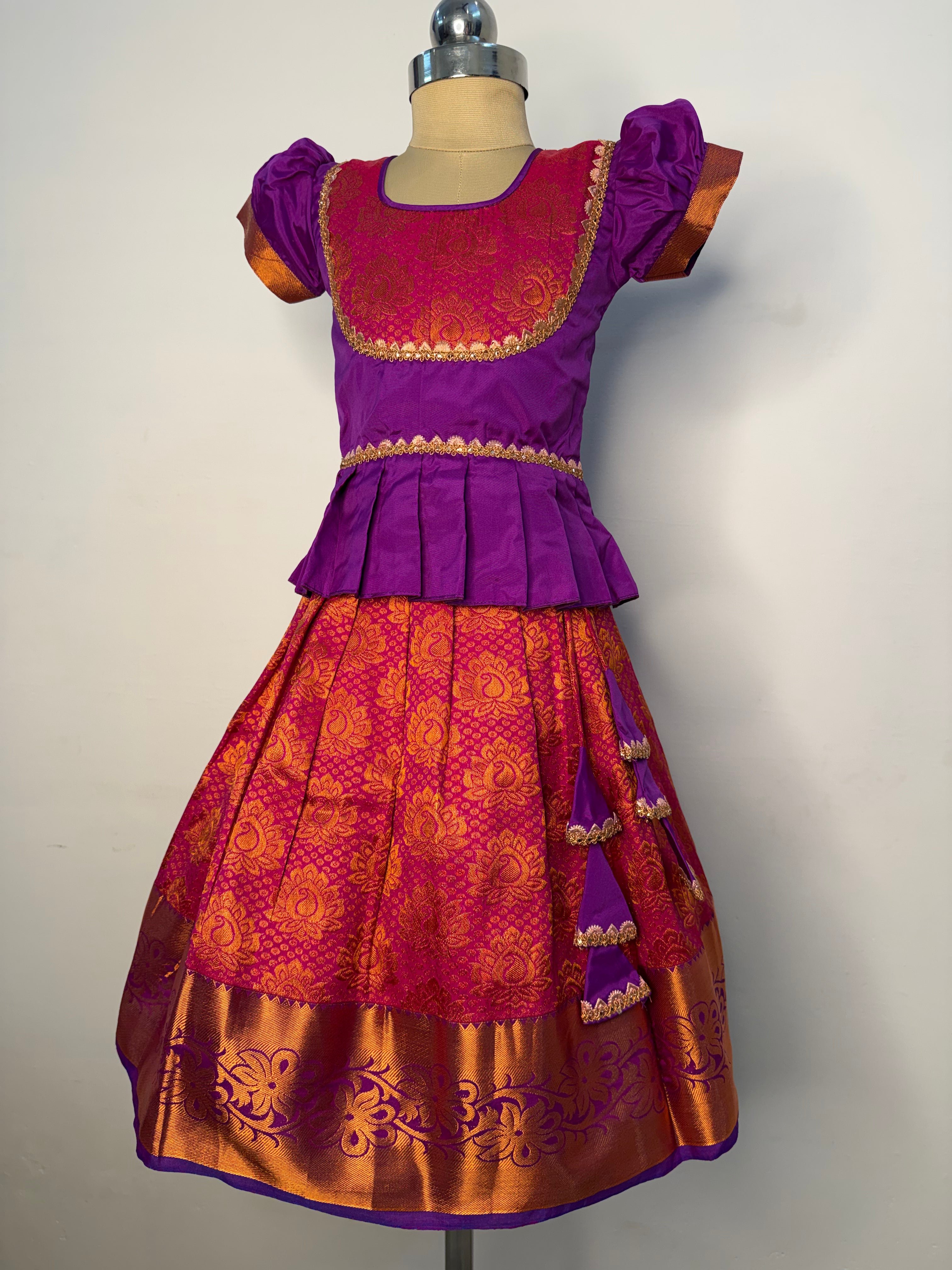 Aarathiya Kids Pattu Pavadai- purple with lavender