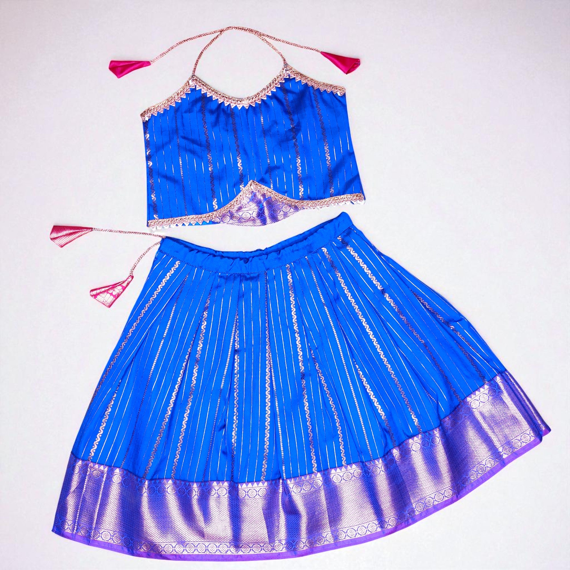 Kids silk frocks - Royal blue pattu frock type pattu pavadai