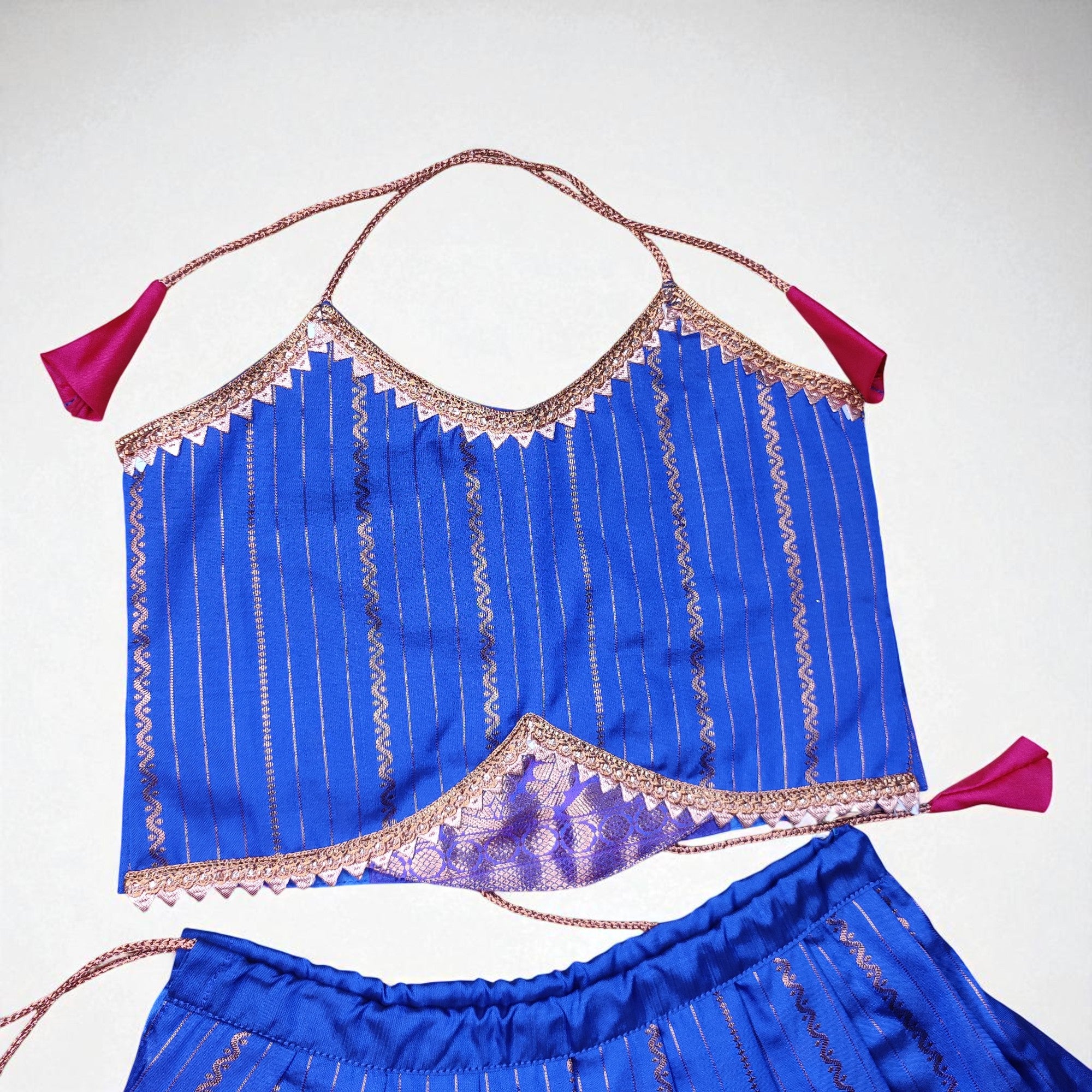 Kids silk frocks - Royal blue pattu frock type pattu pavadai