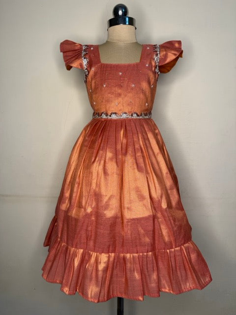Laya - Rust orange Elegant Pure tissue cotton frocks for kids for children