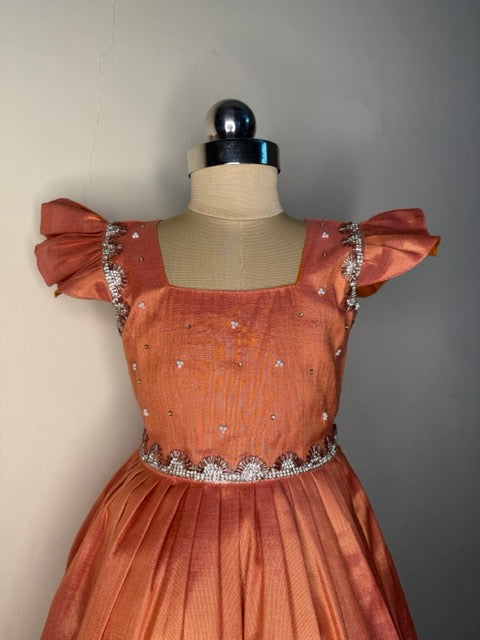 Laya - Rust orange Elegant Pure tissue cotton frocks for kids for children