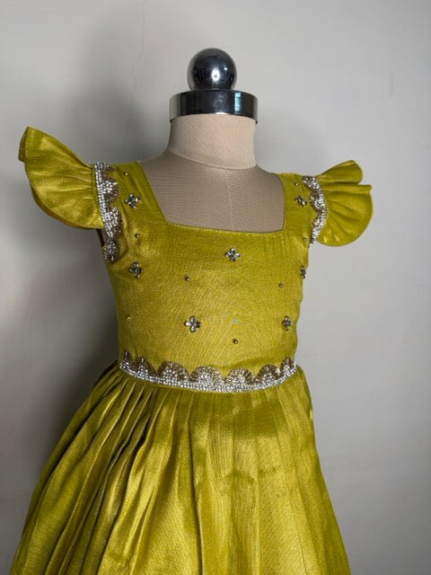 Laya - Radium green Elegant Pure tissue cotton frocks for kids for children