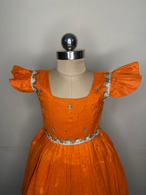 Laya -Orange Elegant Pure tissue cotton frocks for kids to children