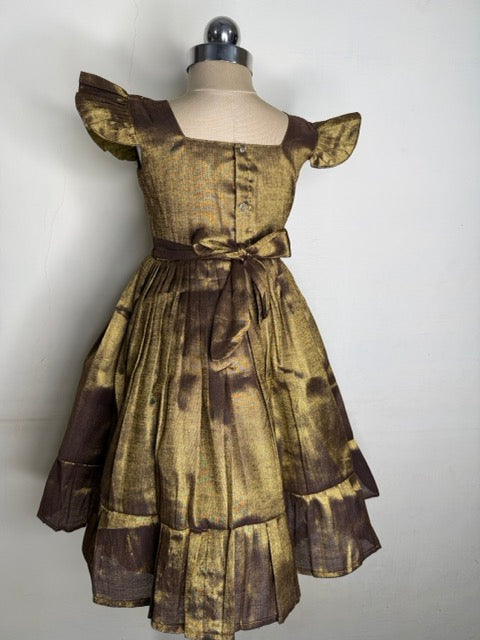 Laya - Blackish Golden Elegant Pure tissue cotton frocks for kids to children