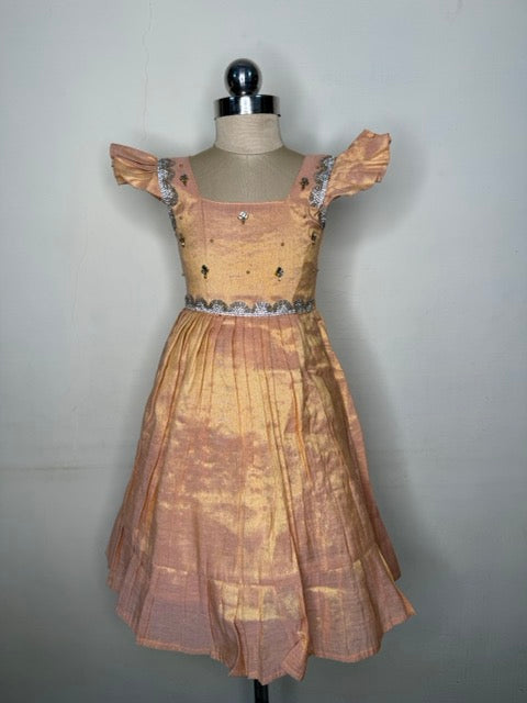 Laya -Golden peach Elegant Pure tissue cotton frocks for kids and children