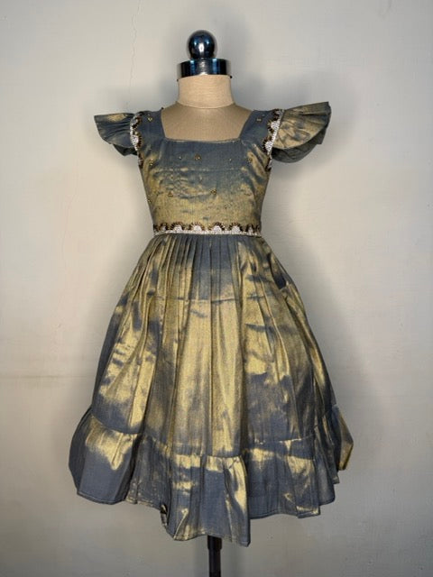 Laya -Grey Elegant Pure tissue cotton frocks for kids and children