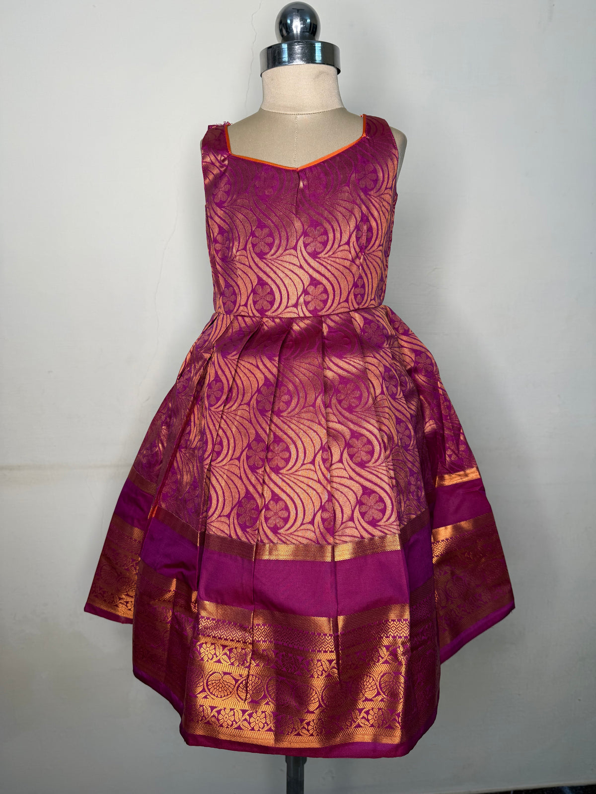 Alagi pattu pavadai Orange with Pink for kids and children