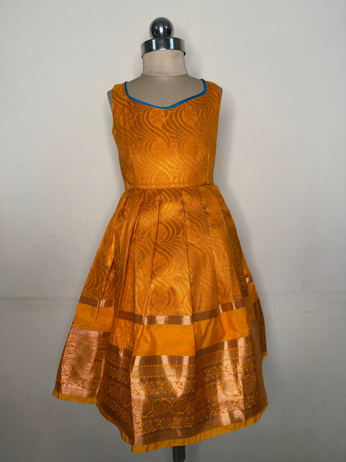Alagi pattu pavadai Sky blue with Mango yellow for kids and children