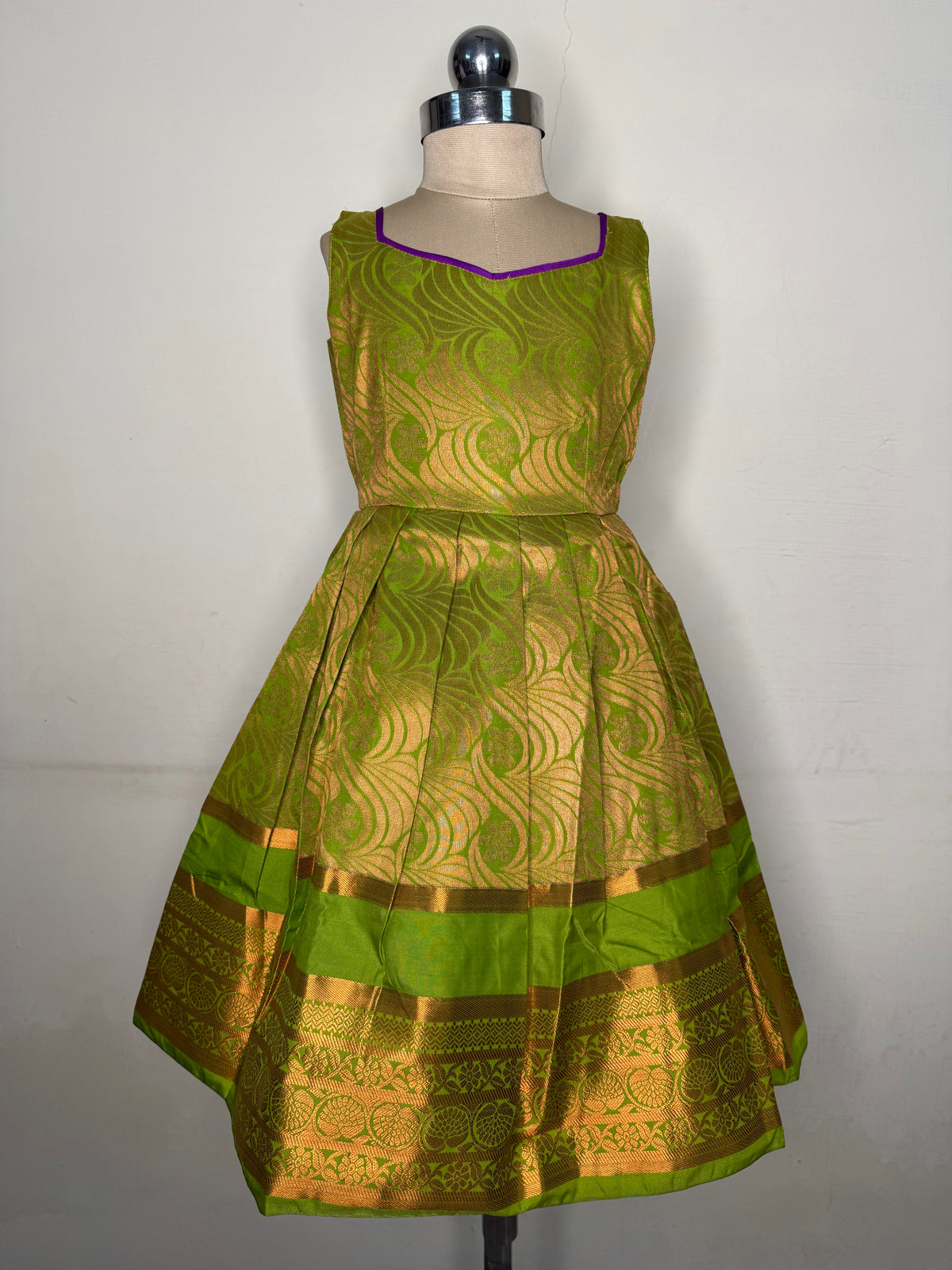 Alagi pattu pavadai purple with green for kids and children